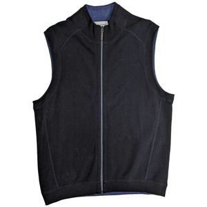 Tommy Bahama Mens Flipshore Full Zip Reversible Vest Black Blue Lg 100% Cotton